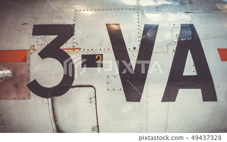 Old vintage airplane fuselage closeup view 49437328