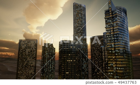 City Skyscrapers at Sunset in Desert City Skyscrapers at Sunset in Desert 49437763