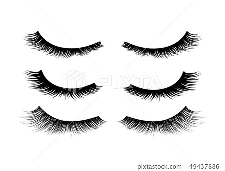 Set of black realistic detailed eyelashes on white Set of black realistic detailed eyelashes on white 49437886
