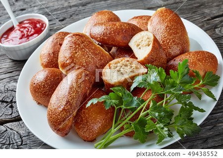bread dough turnovers with ground chicken meat 49438552