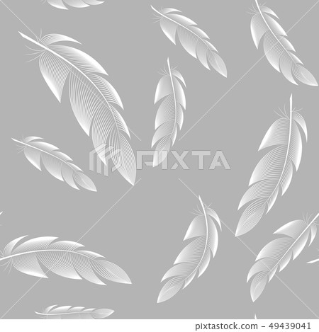 Vector seamless pattern, white feathers on gray 49439041