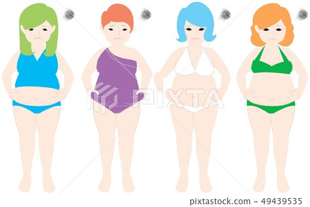 Women who are worried about pinching the meat of their stomach with both hands Women who are worried about pinching the meat of their stomach with both hands 49439535