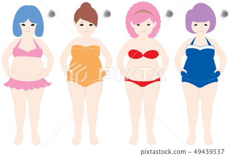 Women who are worried about pinching the meat of their stomach with both hands Women who are worried about pinching the meat of their stomach with both hands 49439537