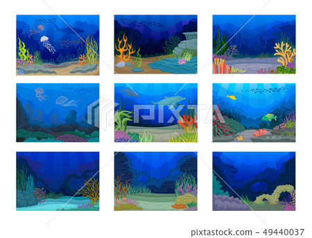 Seascapes collection. Ocean and underwater world. Vector illustration. Seascapes collection. Ocean and underwater world. Vector illustration. 49440037