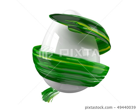 green paint stroke flowing around easter egg. 3d illustration green paint stroke flowing around easter egg. 3d illustration 49440039