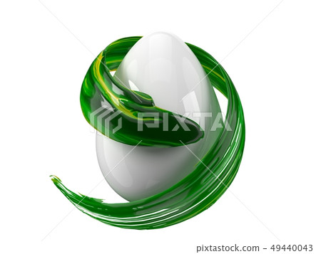 green paint stroke flowing around easter egg. 3d illustration green paint stroke flowing around easter egg. 3d illustration 49440043
