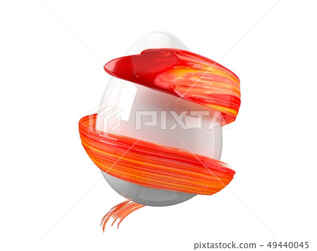red and yellow mixed paint stroke flowing around easter egg. 3d illustration red and yellow mixed paint stroke flowing around easter egg. 3d illustration 49440045