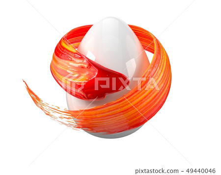 red and yellow mixed paint stroke flowing around easter egg. 3d illustration red and yellow mixed paint stroke flowing around easter egg. 3d illustration 49440046