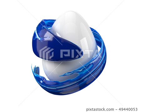 blue paint stroke flowing around easter egg. 3d illustration blue paint stroke flowing around easter egg. 3d illustration 49440053