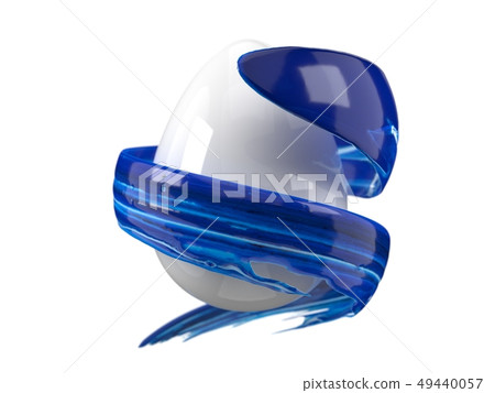 blue paint stroke flowing around easter egg. 3d illustration blue paint stroke flowing around easter egg. 3d illustration 49440057