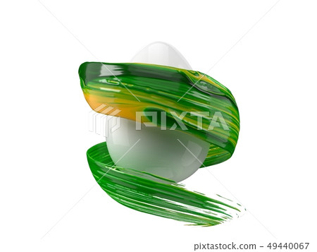 green and yellow mixed paint stroke flowing around easter egg. 3d illustration green and yellow mixed paint stroke flowing around easter egg. 3d illustration 49440067
