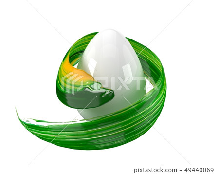 green and yellow mixed paint stroke flowing around easter egg. 3d illustration green and yellow mixed paint stroke flowing around easter egg. 3d illustration 49440069