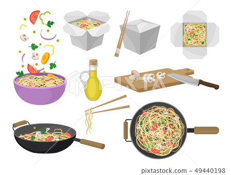 Noodles traditional oriental food. Vector flat illustration. Noodles traditional oriental food. Vector flat illustration. 49440198