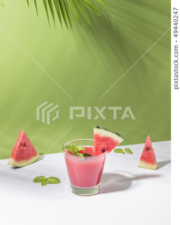 Fresh water melon juice and watermelon slice Fresh water melon juice and watermelon slice 49440247