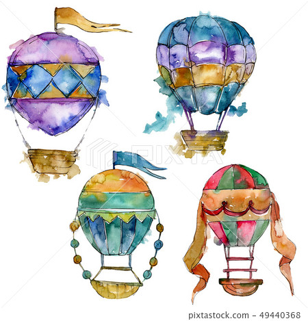 Hot air balloon background fly air transport. Watercolor background set. Seamless background pattern Hot air balloon background fly air transport. Watercolor background set. Seamless background pattern 49440368