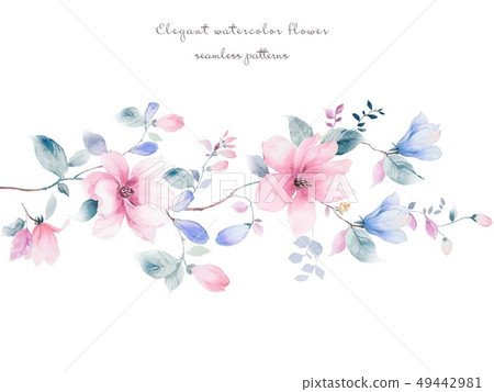 優雅美麗的玉蘭花和水彩清新小花 49442981