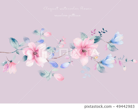優雅美麗的玉蘭花和水彩清新小花 49442983