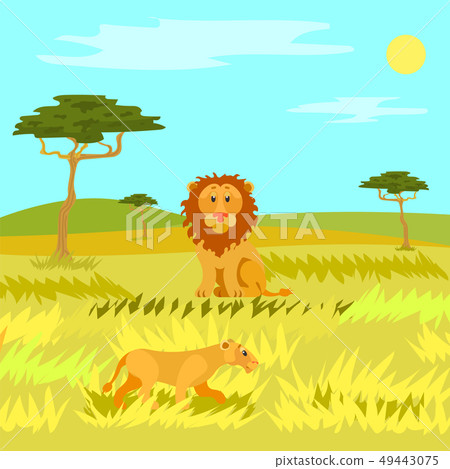 Wildlife Dangerous Animal in Savannah, Lion Vector Wildlife Dangerous Animal in Savannah, Lion Vector 49443075