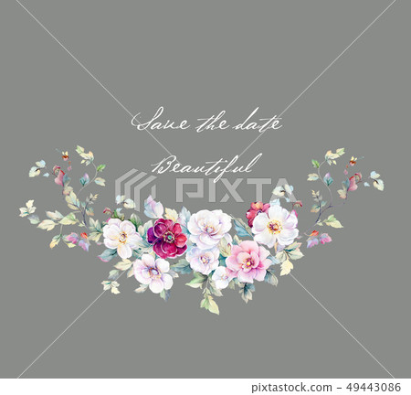 Invitation card design and hand drawn watercolor floret 49443086