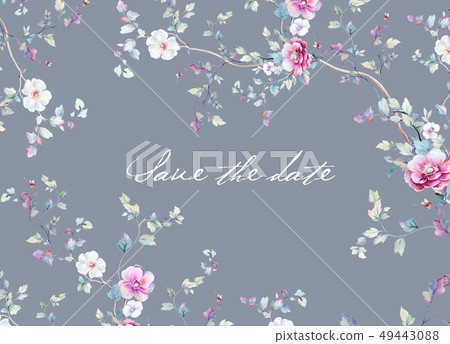 Invitation card design and hand drawn watercolor floret 49443088