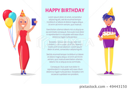 Birthday Party Celebration. Man and Woman, Cake 49443150