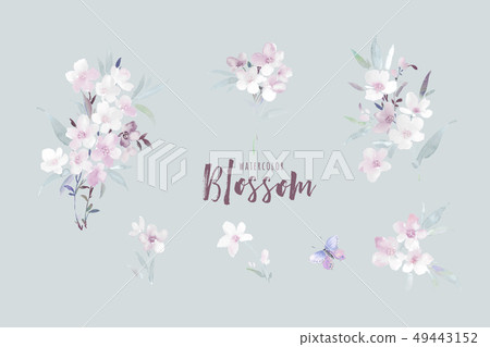 Blooming watercolor flowers and invitation design 49443152