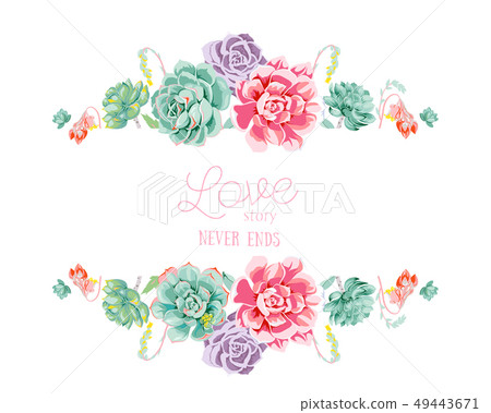 Colorful hand drawn succulents and invitation card design 49443671