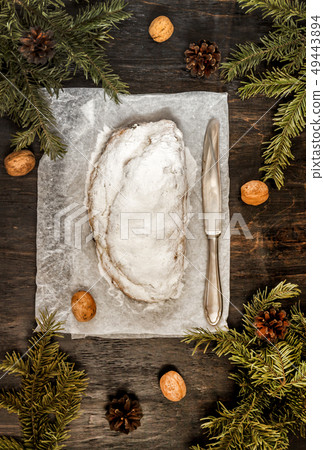 Traditional German Christmas fruit cake stollen on Traditional German Christmas fruit cake stollen on 49443894