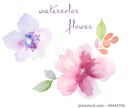 Freehand watercolor flowers and invitation card design 49444790