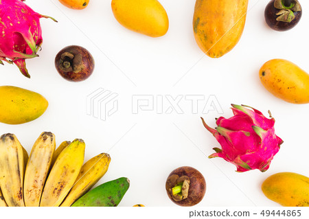 Fruits frame of banana, papaya, mango 49444865