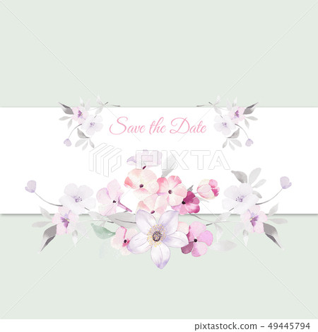 色彩豐富的水彩小花和邀請卡設計 49445794