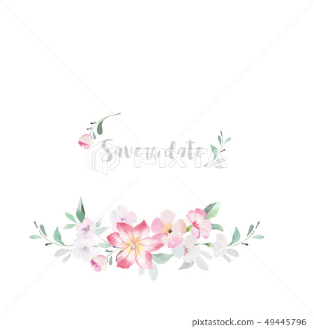 Colorful watercolor flowers and invitation card design 49445796