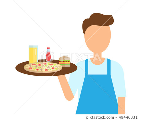 Waiter of Cafe Carrying Order, Servant with Food 49446331
