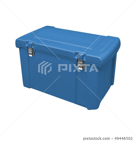 Handheld blue refrigerator isolated over white 49446502