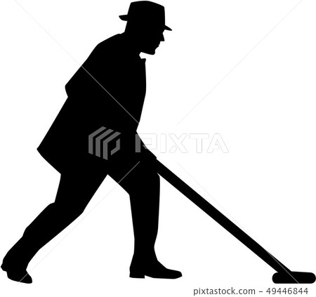 Man playing shuffleboard silhouette 49446844