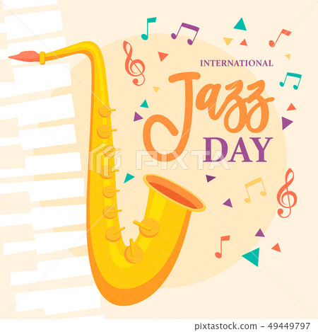 Jazz Day poster of saxophone music instrument Jazz Day poster of saxophone music instrument 49449797