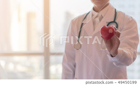 Cardiologist doctor holding red heart in clinical  49450199