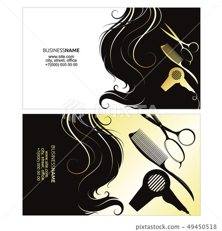 Business card of a beauty salon with golden curls - Stock Illustration  [49450518] - PIXTA