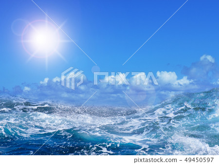 Sky, rough waves and sun 49450597