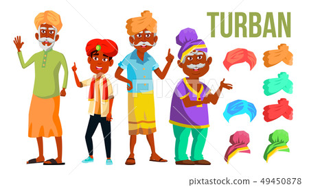 Turban Set Vector. Classic And Modern Turban Hat. Indian, Sultan, Muslim. Male Head Portrait Turban Set Vector. Classic And Modern Turban Hat. Indian, Sultan, Muslim. Male Head Portrait 49450878