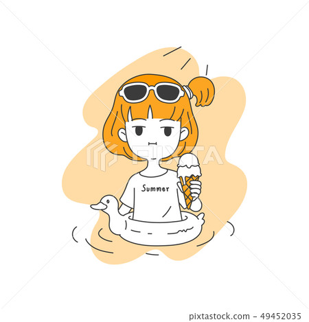 Cute girl hold melting ice cream in summer 49452035