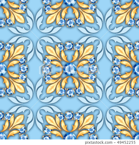 Seamless jewelry pattern with blue gems - Stock Illustration [49452255 ...