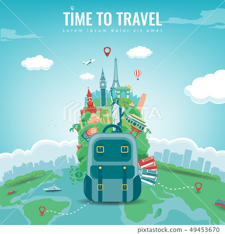 Travel composition with famous world landmarks. Travel and Tourism concept. Vector Travel composition with famous world landmarks. Travel and Tourism concept. Vector 49453670