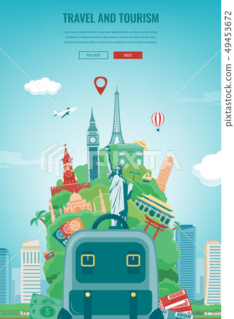 Travel composition with famous world landmarks. Travel and Tourism concept. Vector 49453672