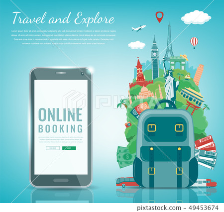 Travel composition with famous world landmarks. Travel and Tourism concept. Vector 49453674