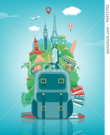 Travel composition with famous world landmarks. Travel and Tourism concept. Vector Travel composition with famous world landmarks. Travel and Tourism concept. Vector 49453702