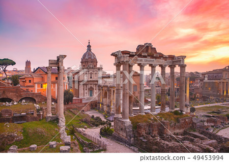 Ancient ruins of Roman Forum at sunrise, Rome, Italy 49453994