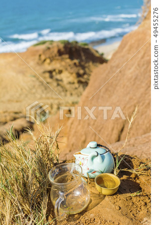 Chinese tea ceremony with porcelain teapot, clay 49455276