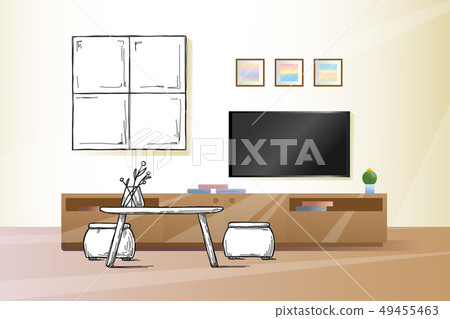 Sketch the wall under the TV. Vector Sketch the wall under the TV. Vector 49455463