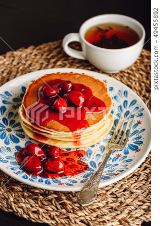 Stack of pancakes with dogberry jam 49455892